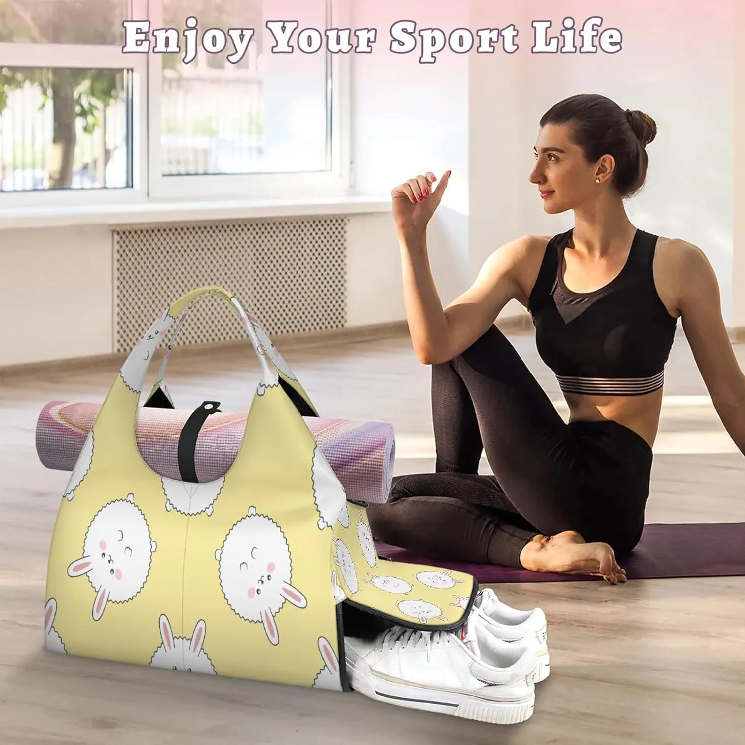 KOBLEN Yoga Gym Bags for Women Duffel Bag with Shoe Compartment and Yoga Mat Portable Weekender Bags for Pilates Travel