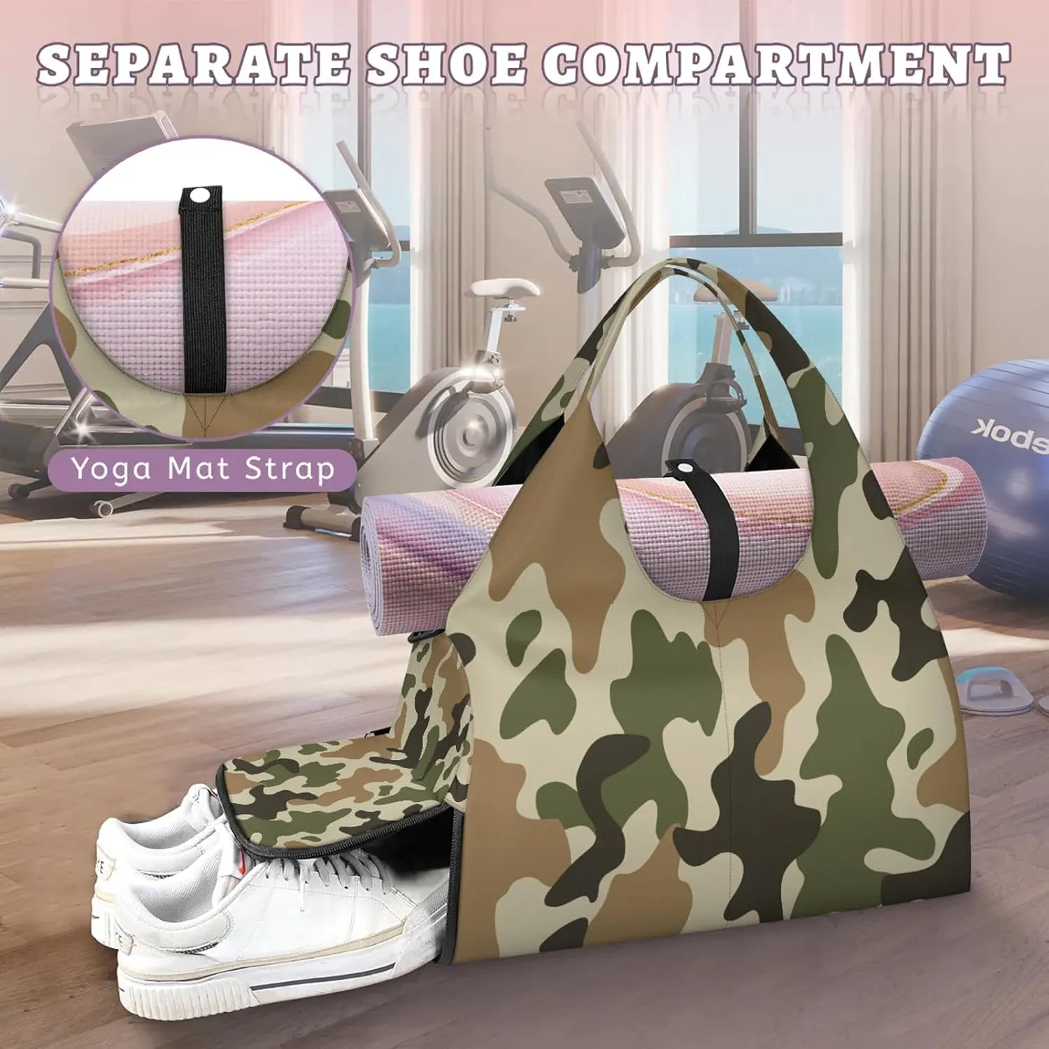 KOBLEN Yoga Gym Bags for Women Duffel Bag with Shoe Compartment and Yoga Mat Portable Weekender Bags for Pilates Travel
