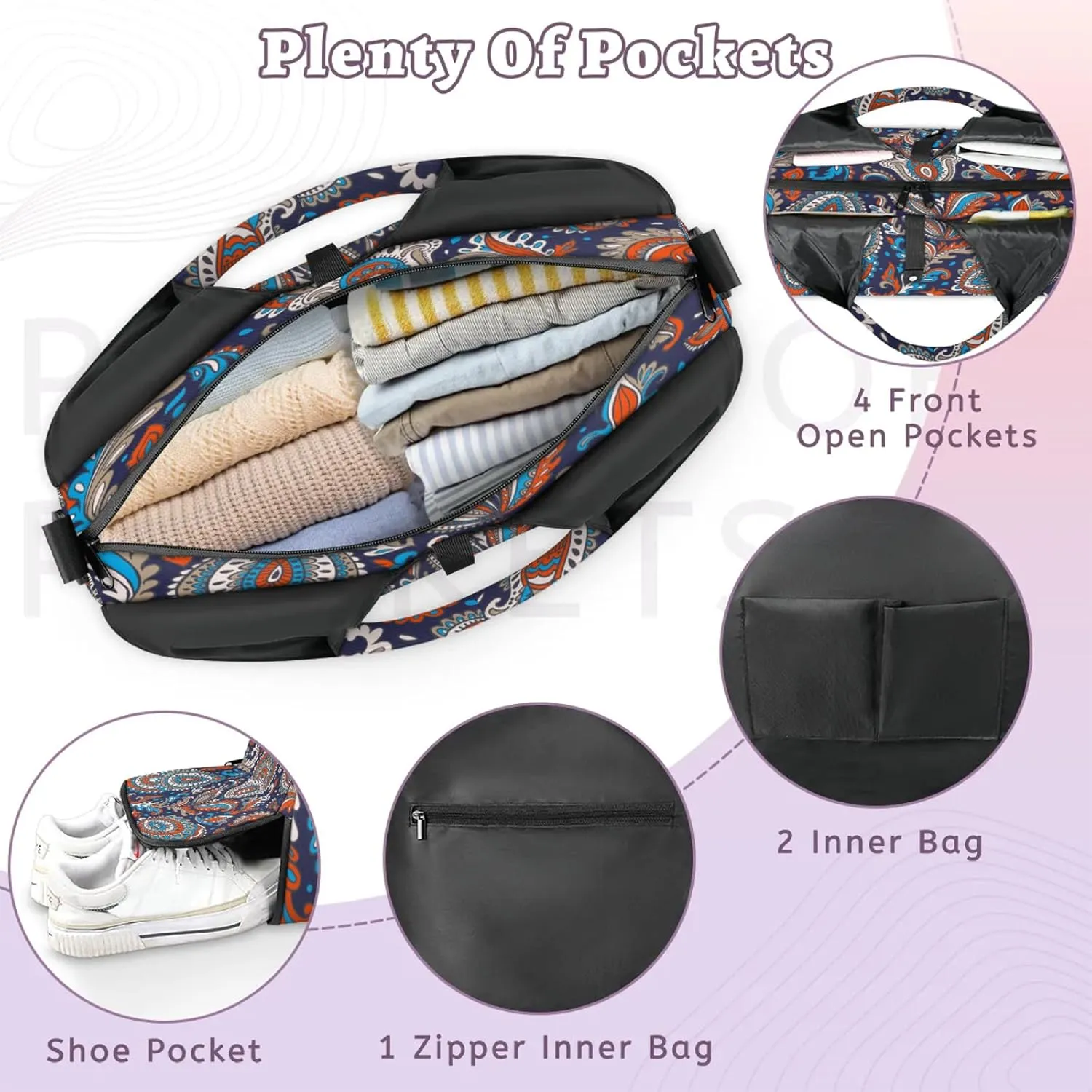 KOBLEN Yoga Gym Bags for Women Duffel Bag with Shoe Compartment and Yoga Mat Portable Weekender Bags for Pilates Travel