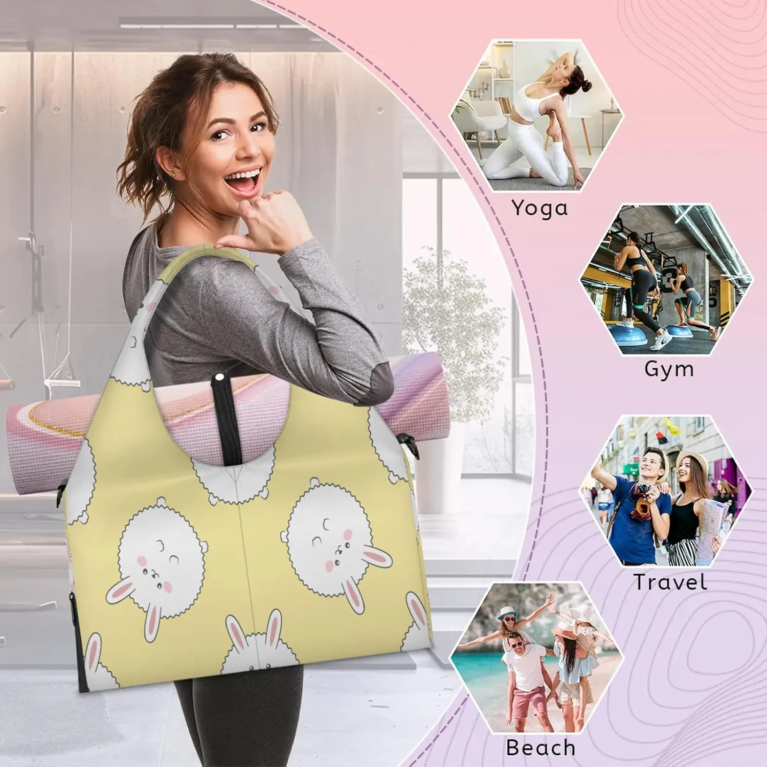 KOBLEN Yoga Gym Bags for Women Duffel Bag with Shoe Compartment and Yoga Mat Portable Weekender Bags for Pilates Travel