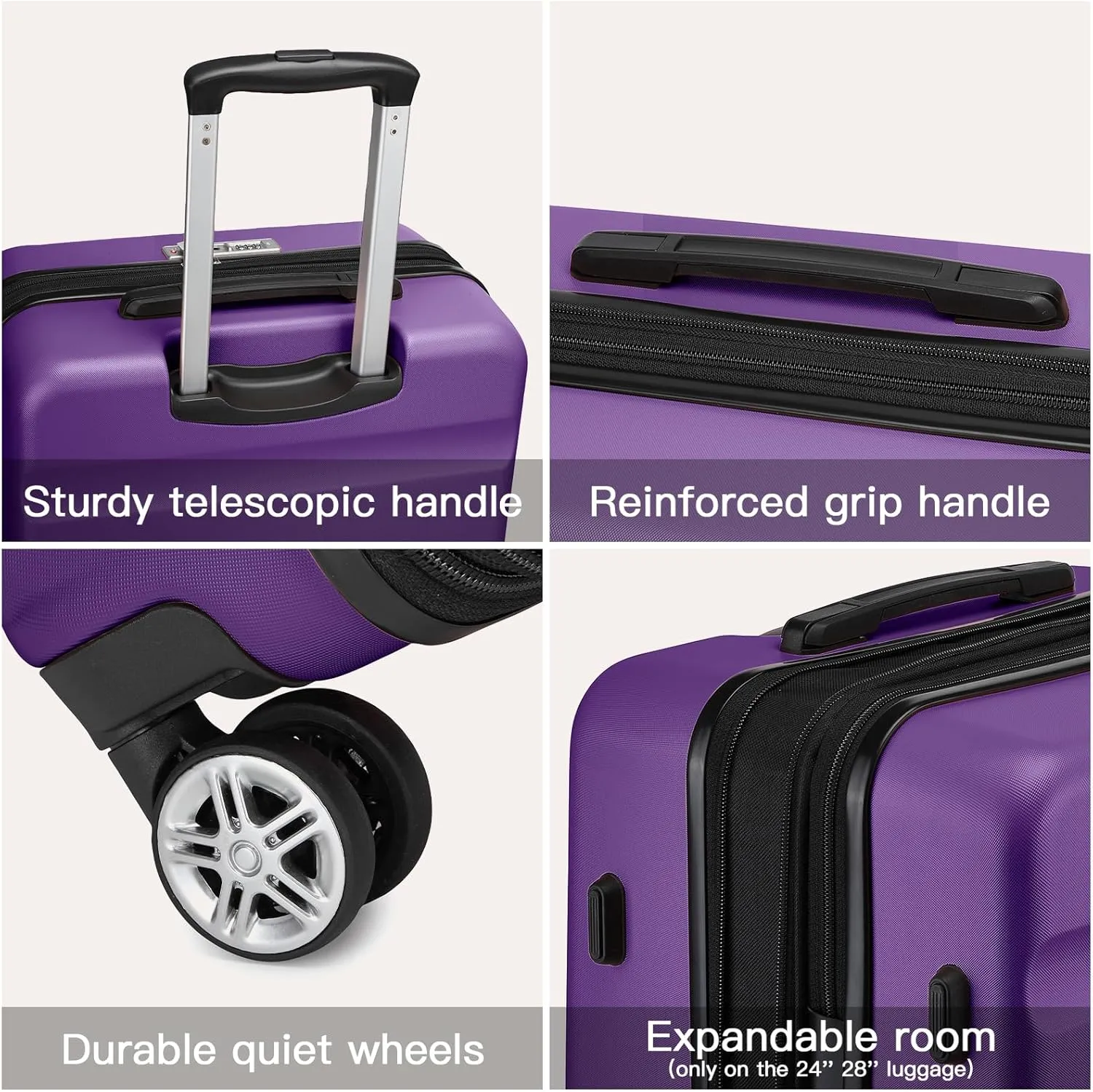 Kono Carry On Luggage 22x14x9 Airline Approved Lightweight Small Travel Suitcase with Spinner Wheels Hard Shell TSA Carry-On Purple