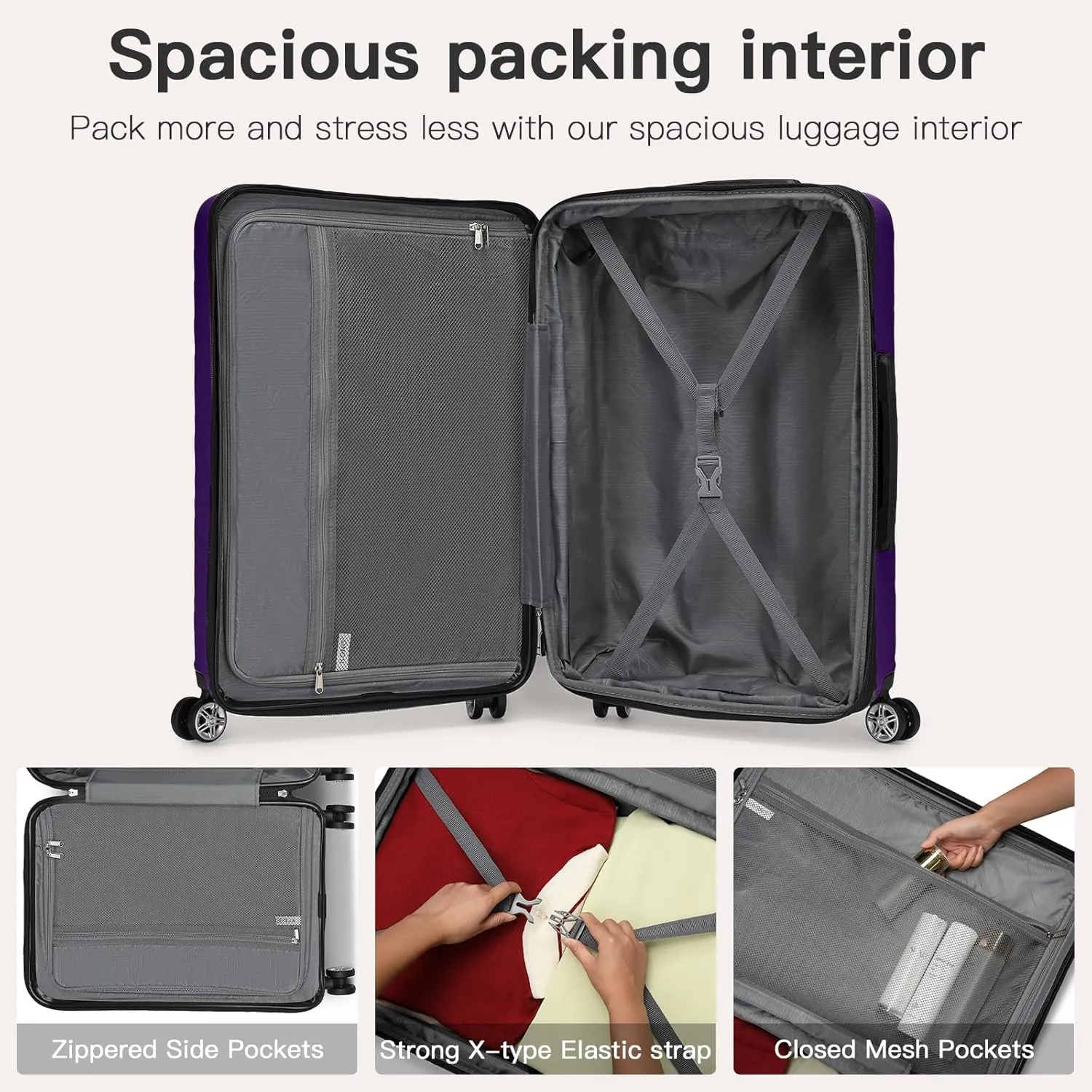 Kono Carry On Luggage 22x14x9 Airline Approved Lightweight Small Travel Suitcase with Spinner Wheels Hard Shell TSA Carry-On Purple