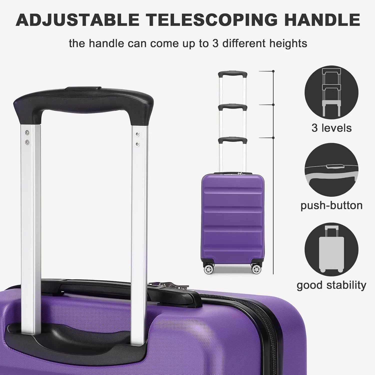 Kono Carry On Luggage 22x14x9 Airline Approved Lightweight Small Travel Suitcase with Spinner Wheels Hard Shell TSA Carry-On Purple