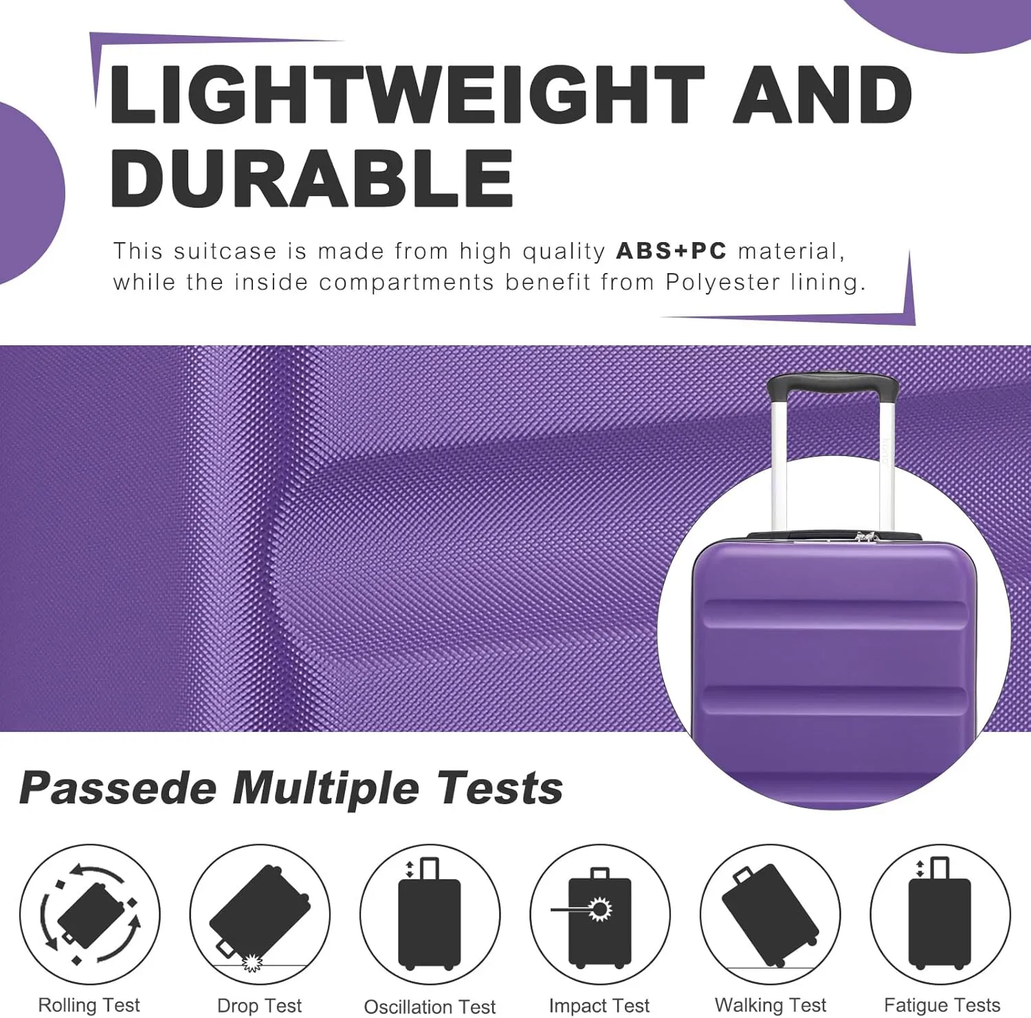 Kono Carry On Luggage 22x14x9 Airline Approved Lightweight Small Travel Suitcase with Spinner Wheels Hard Shell TSA Carry-On Purple