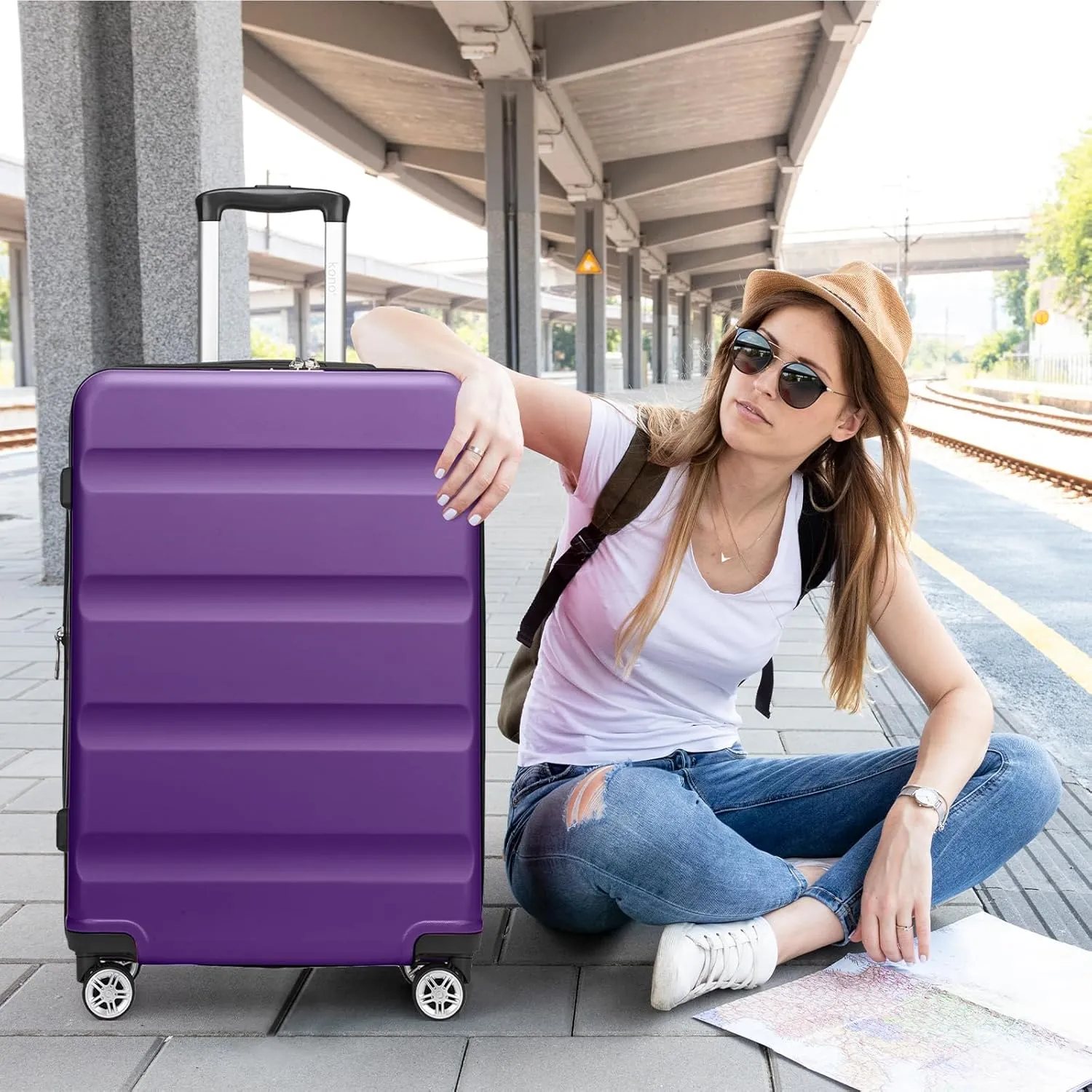 Kono Carry On Luggage 22x14x9 Airline Approved Lightweight Small Travel Suitcase with Spinner Wheels Hard Shell TSA Carry-On Purple