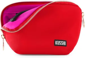 KUSSHI Washable Travel Makeup Bag for Purse (Everyday, Candy Apple Red/Pink)