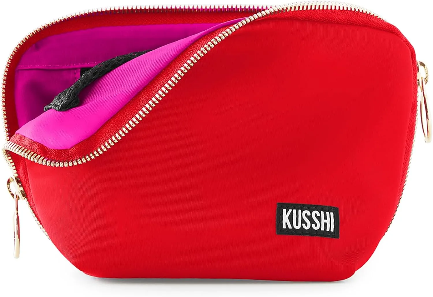 KUSSHI Washable Travel Makeup Bag for Purse (Everyday, Candy Apple Red/Pink)