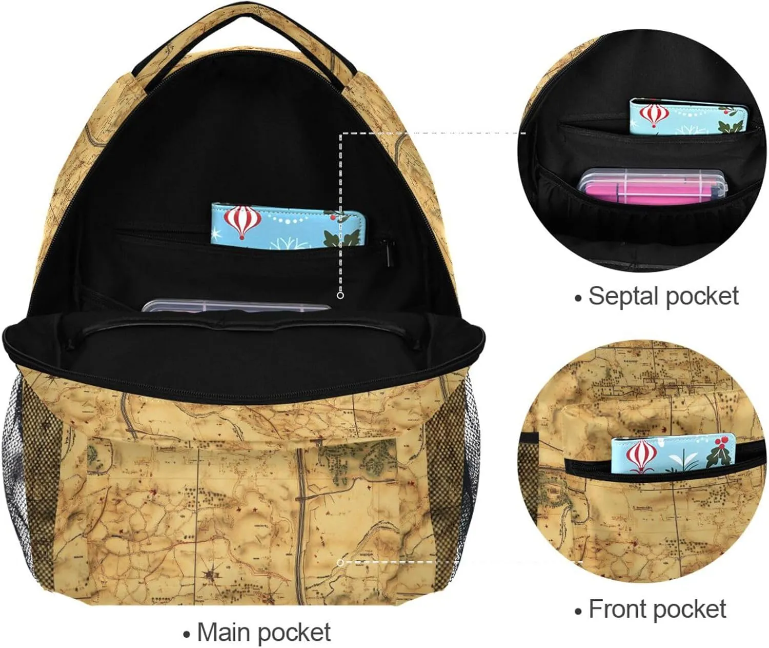 Laptop Backpack for Teens Boys Girls Fashion Personal Backpack with Chest Strap for Travel Trip Vintage Game Map
