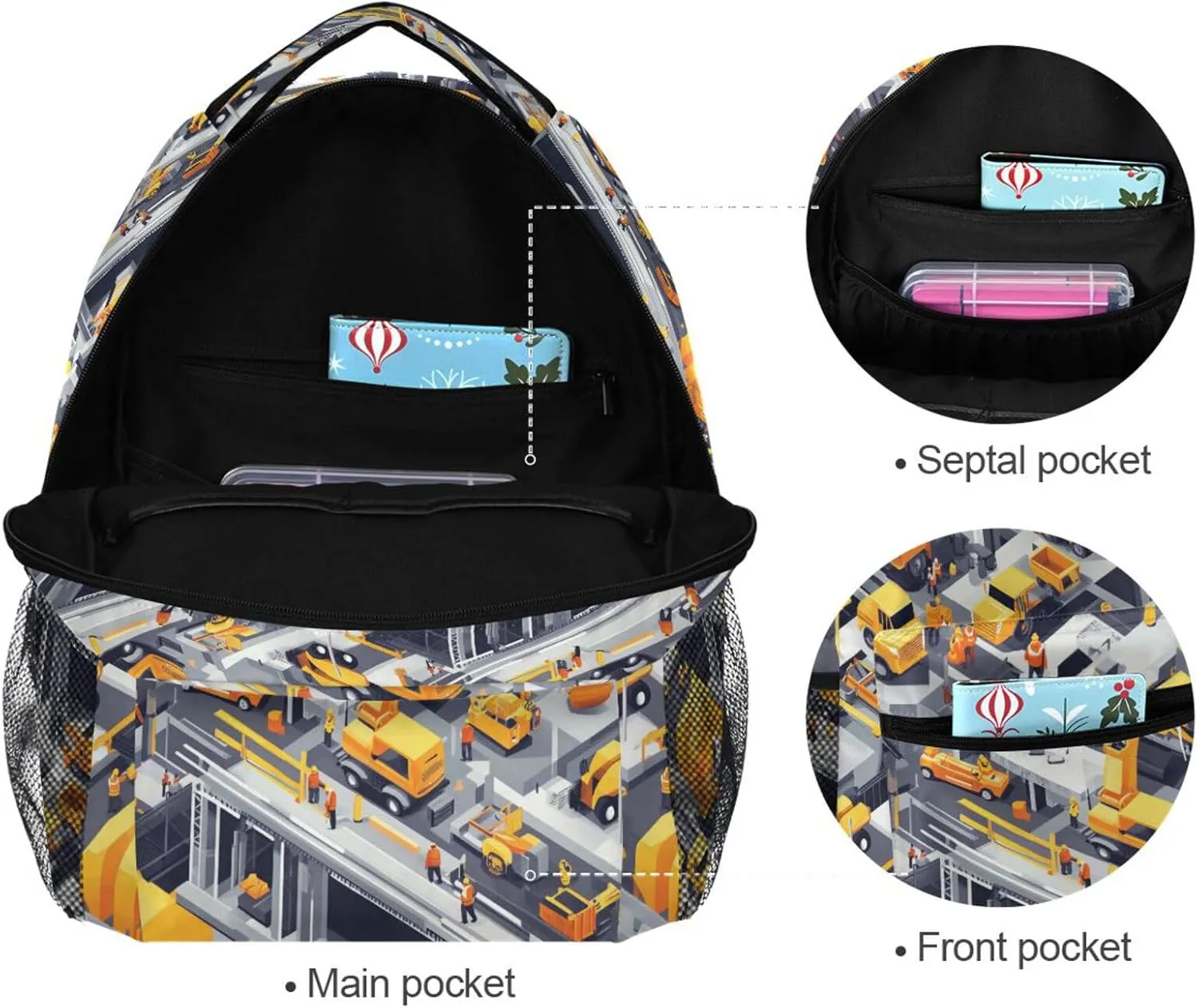 Laptop Backpack for Teens Boys Girls Waterproof Backpack with Chest Strap Gift Men & Women Construction Scene Concrete Mixer Truck