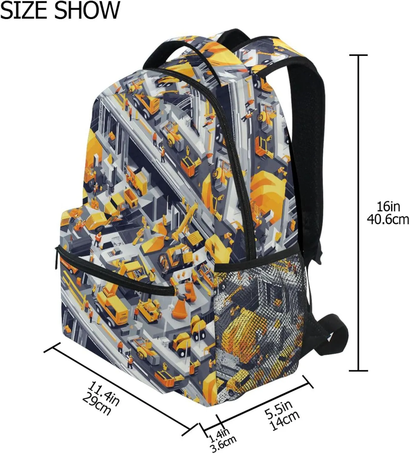 Laptop Backpack for Teens Boys Girls Waterproof Backpack with Chest Strap Gift Men & Women Construction Scene Concrete Mixer Truck