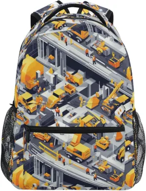 Laptop Backpack for Teens Boys Girls Waterproof Backpack with Chest Strap Gift Men & Women Construction Scene Concrete Mixer Truck