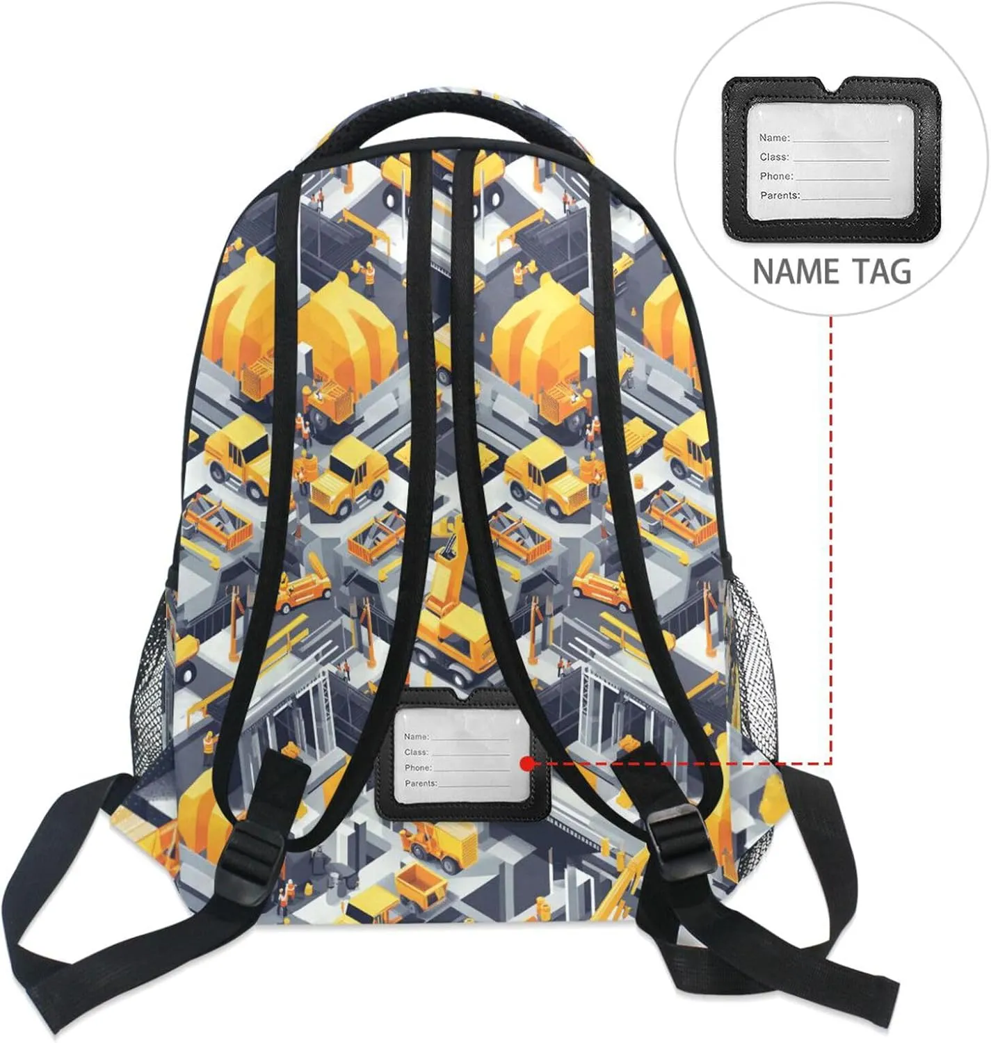 Laptop Backpack for Teens Boys Girls Waterproof Backpack with Chest Strap Gift Men & Women Construction Scene Concrete Mixer Truck
