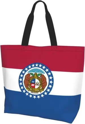 Large Capacity Shoulder Totebag Missouri State Flag Print Water-Resistant Lightweight Spacious for Daily Use