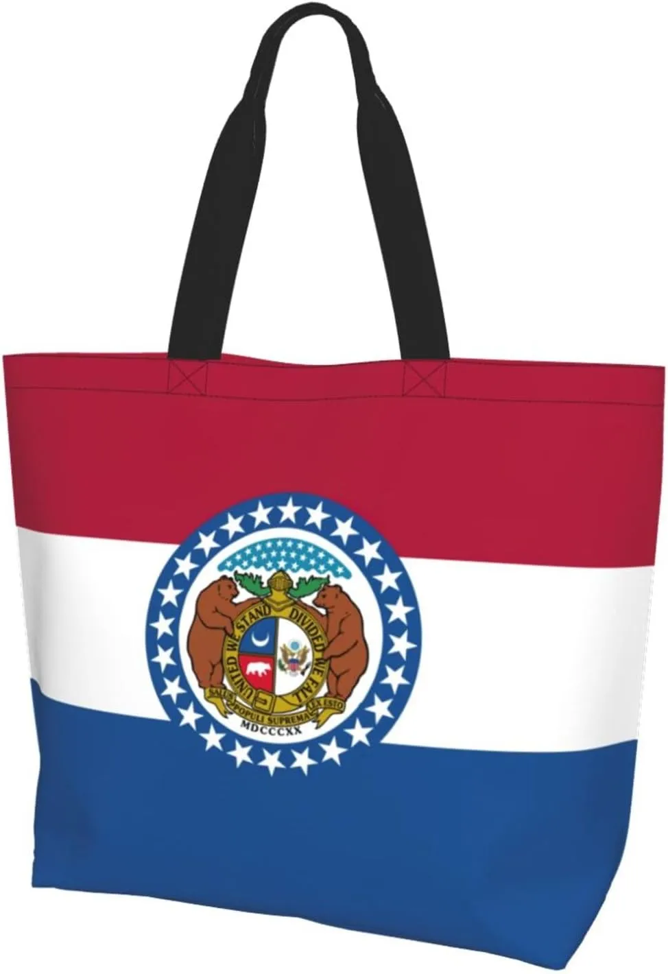 Large Capacity Shoulder Totebag Missouri State Flag Print Water-Resistant Lightweight Spacious for Daily Use