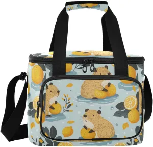 Large Lunch Bag Capybara Lemon Cute Yellow Insulated Cooler Box for Women Men Picnic Camping Beach Handbag 24-Can (18L)