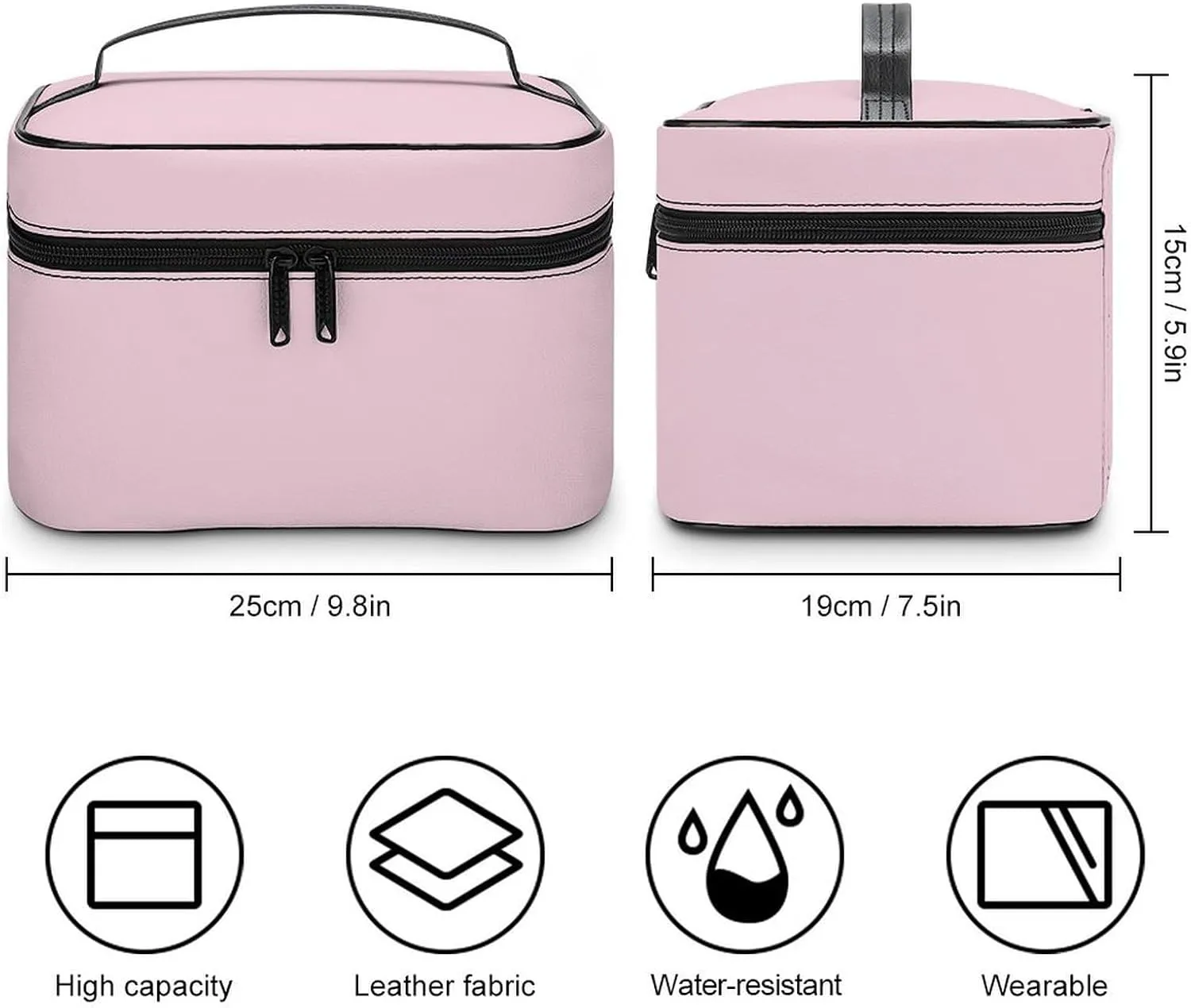 Large Makeup Bag, Pale Pink Rose Cosmetic Bag for Women Girls, Portable Toiletry Bag, Travel Make Up Organizer Bag