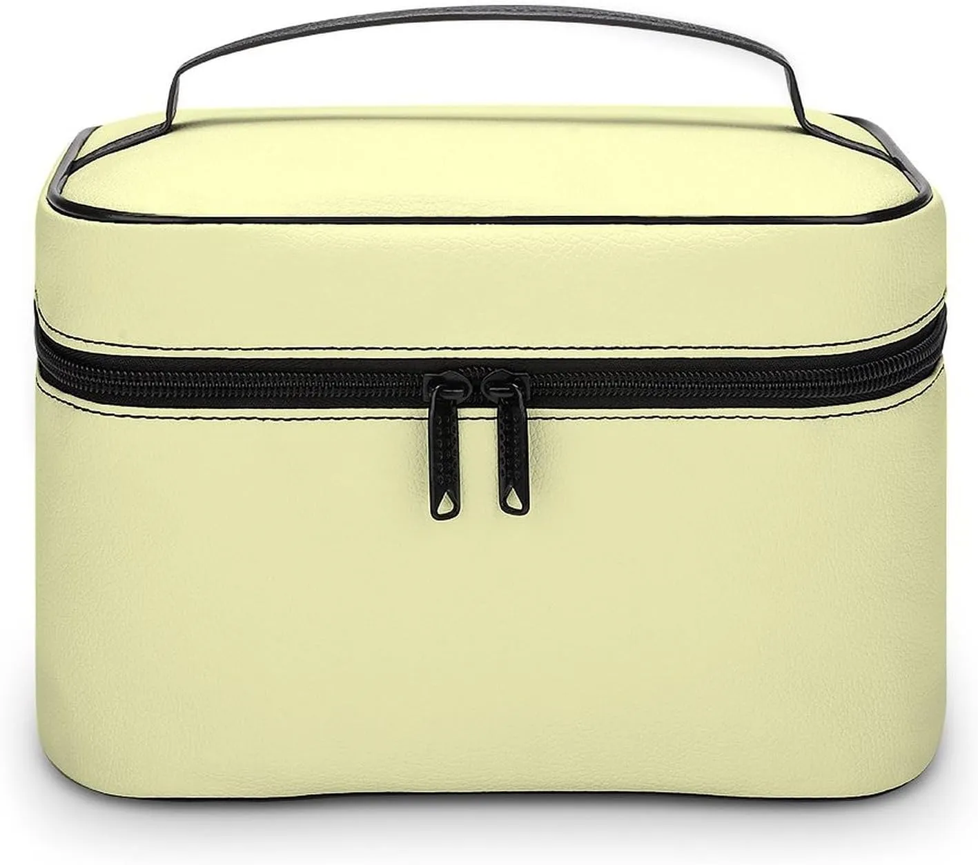 Large Makeup Bag, Solid Creamy Pale Yellow Cosmetic Bag for Women Girls, Portable Toiletry Bag, Travel Make Up Organizer Bag