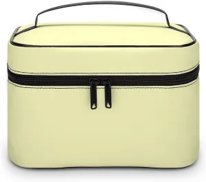 Large Makeup Bag, Solid Creamy Pale Yellow Cosmetic Bag for Women Girls, Portable Toiletry Bag, Travel Make Up Organizer Bag