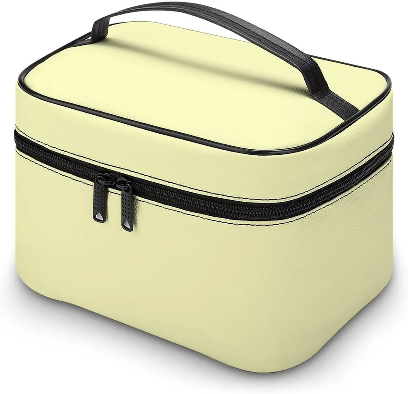 Large Makeup Bag, Solid Creamy Pale Yellow Cosmetic Bag for Women Girls, Portable Toiletry Bag, Travel Make Up Organizer Bag