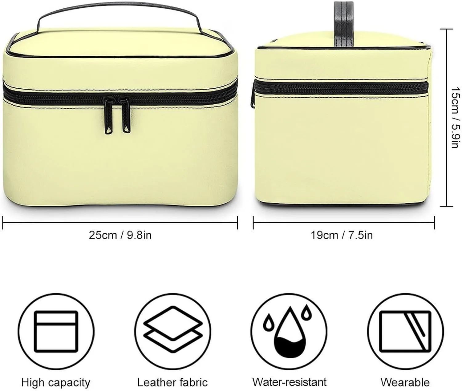 Large Makeup Bag, Solid Creamy Pale Yellow Cosmetic Bag for Women Girls, Portable Toiletry Bag, Travel Make Up Organizer Bag