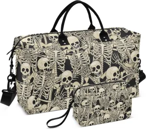 Large Travel Duffel Bag Sports Tote Gym Bag Overnight Weekender Bags Gothic Skull Skeleton Carry On Luggage with Toiletry Bags