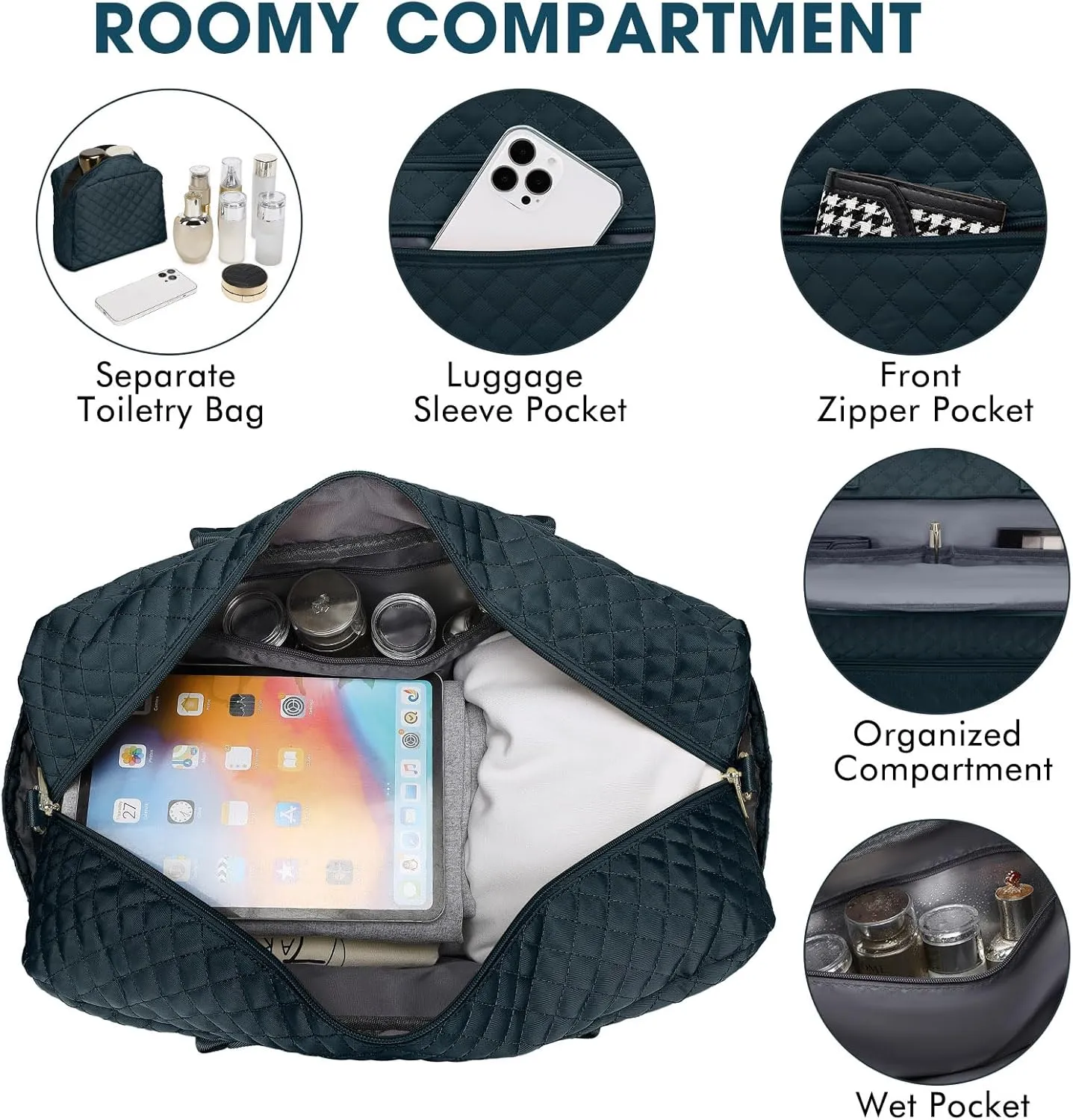 Large Women Travel Duffle Bag - Carry on Overnight Weekend Travel Duffel Tote Gym Bag with Wet Pocket Toiletry Weekender Overnight Bag for Travel Business Trips Sports Hospital 3 Pcs Set