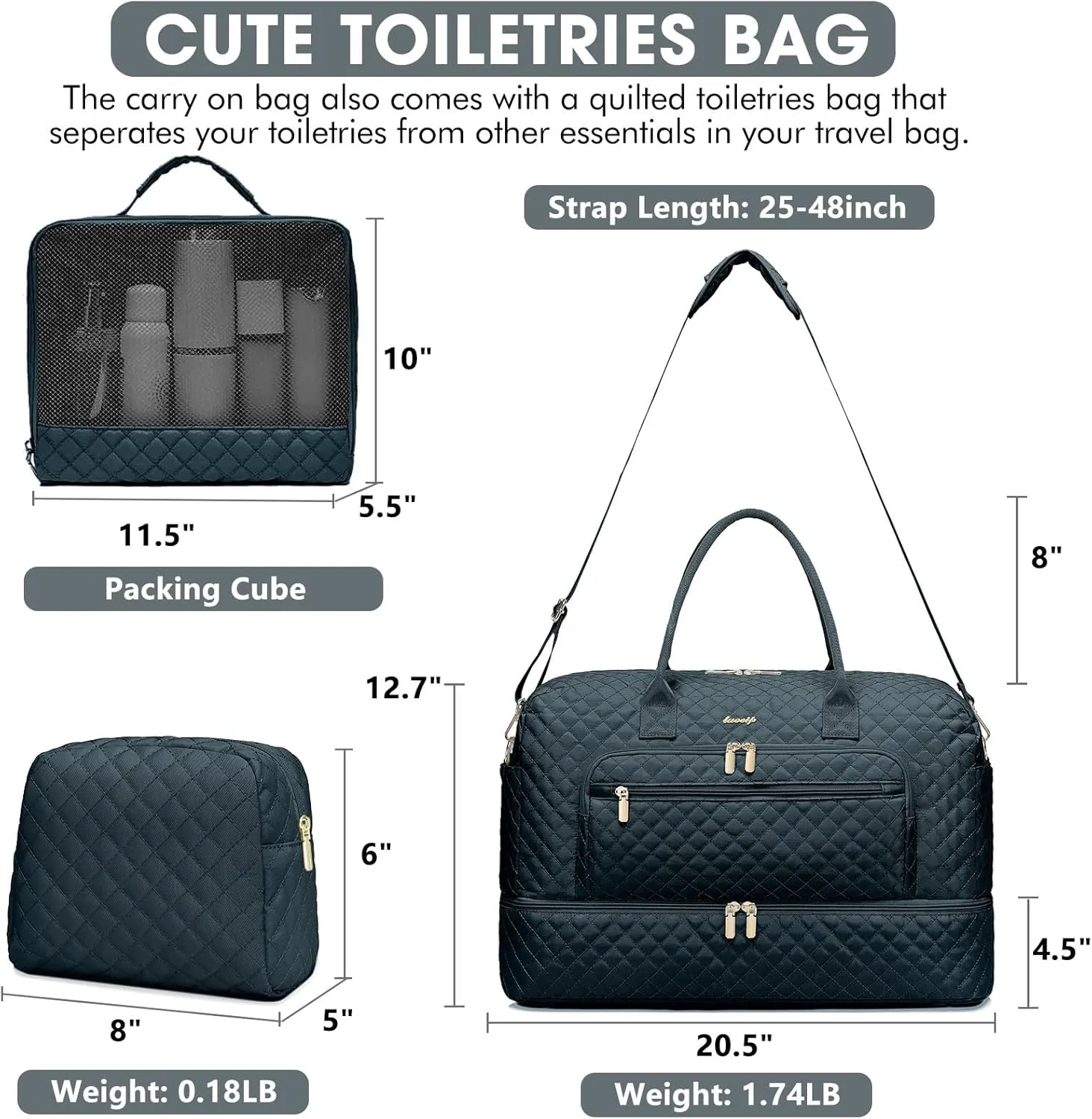 Large Women Travel Duffle Bag - Carry on Overnight Weekend Travel Duffel Tote Gym Bag with Wet Pocket Toiletry Weekender Overnight Bag for Travel Business Trips Sports Hospital 3 Pcs Set
