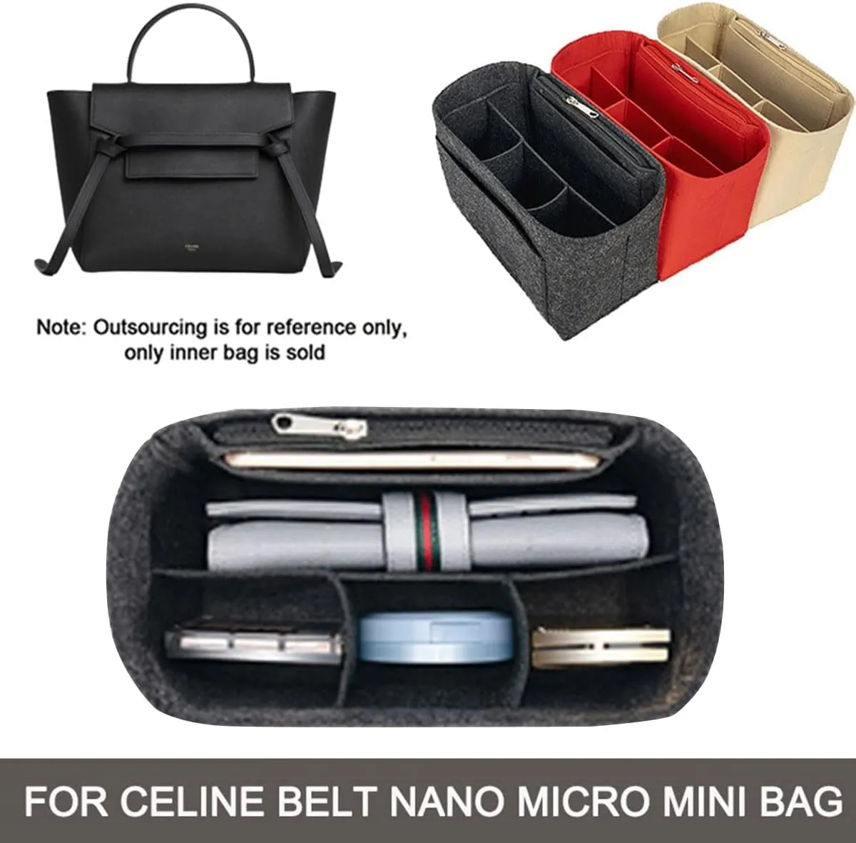 Lckaey Purse Organizer for celine nano belt bag organizer bag insert felt bag organizer 3037Beige-M