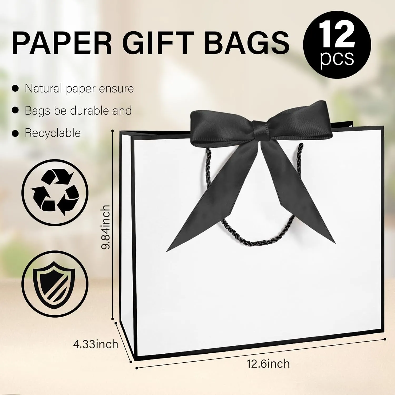 LDIWEE 12 PCS Gift Bags with Handles, 12.6 x 10 x 4.33'', Elegant Thank You Bags for Bridesmaid Gifts, Wedding, Mothers Day, Graduation, Birthday, Baby Shower, Retirement