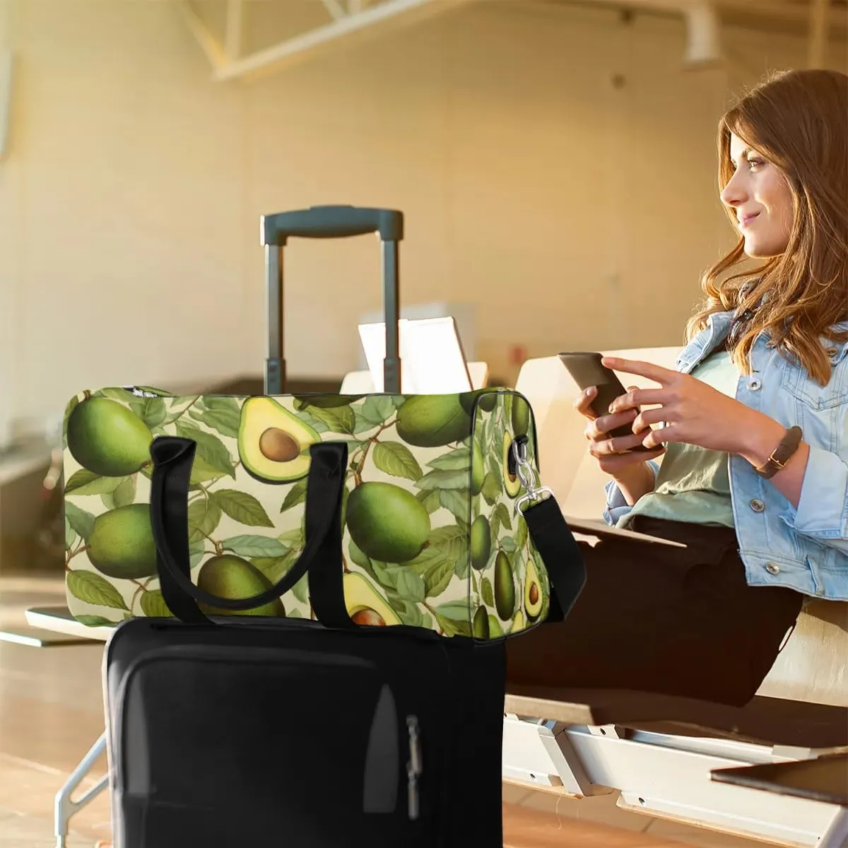 Leaf Avocado Print Foldable Lightweight Duffle Bag for Travel - Waterproof Carry On Bags for Airplanes, Travel Duffel Bags for Gym, Weekend