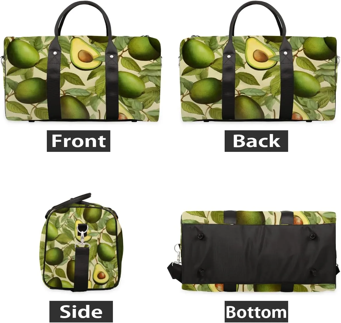 Leaf Avocado Print Foldable Lightweight Duffle Bag for Travel - Waterproof Carry On Bags for Airplanes, Travel Duffel Bags for Gym, Weekend