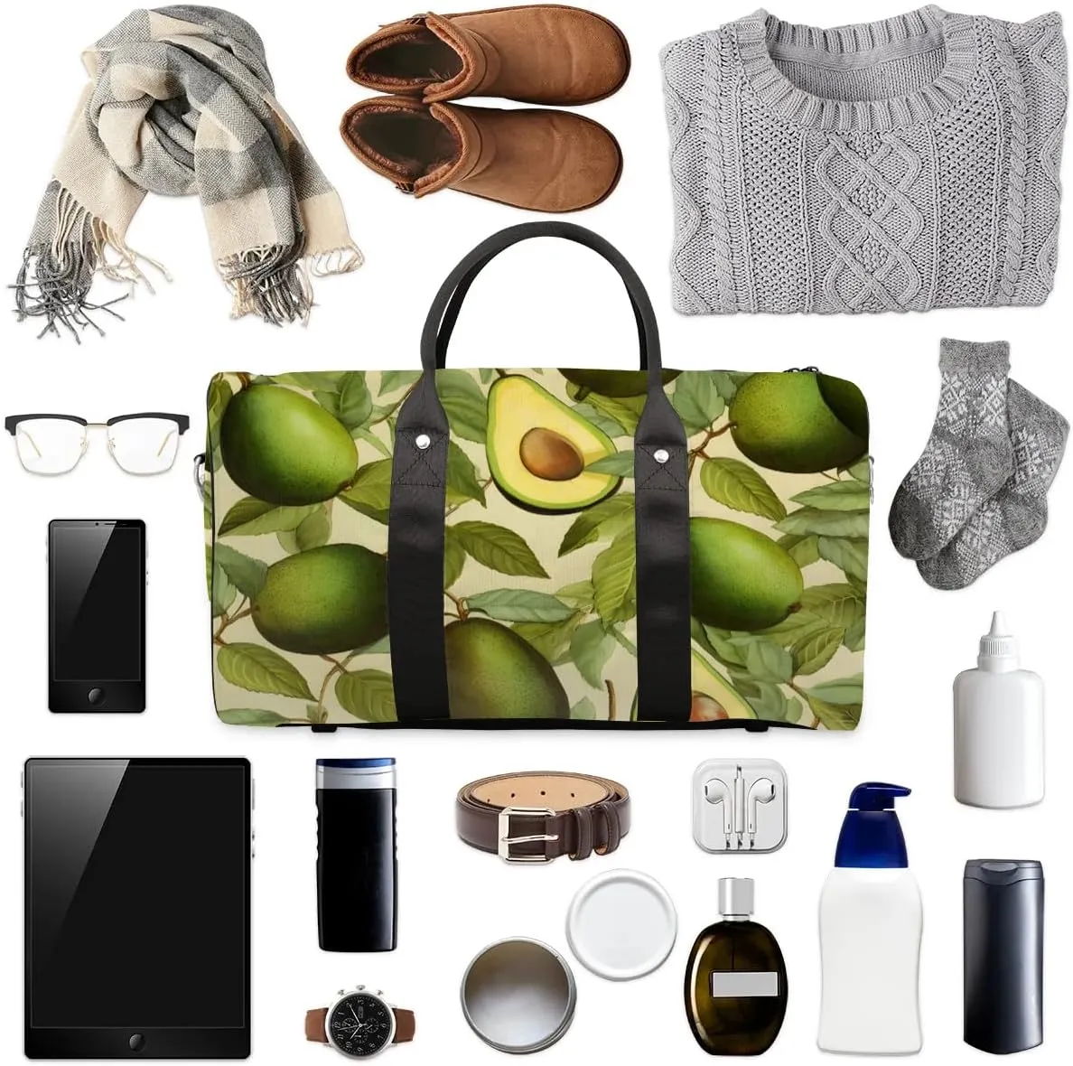 Leaf Avocado Print Foldable Lightweight Duffle Bag for Travel - Waterproof Carry On Bags for Airplanes, Travel Duffel Bags for Gym, Weekend