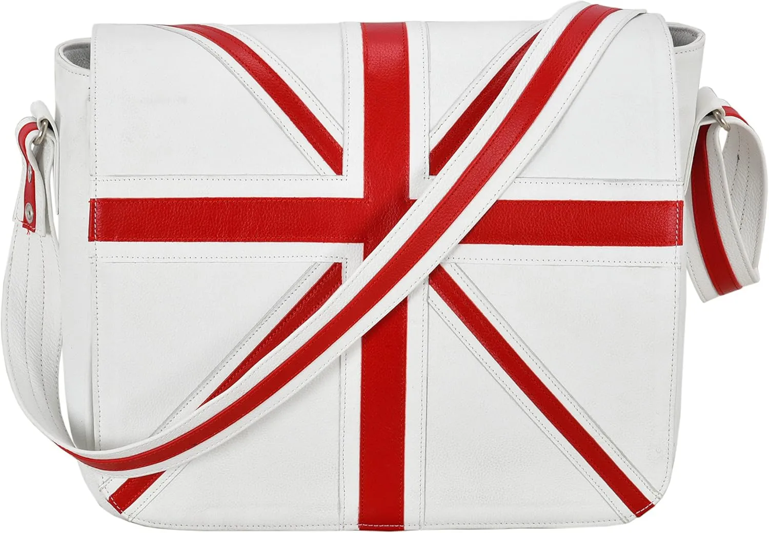 Leather Cross Body Unisex Bag Union Jack White Laptop,Satchel,Messenger Bag 2760