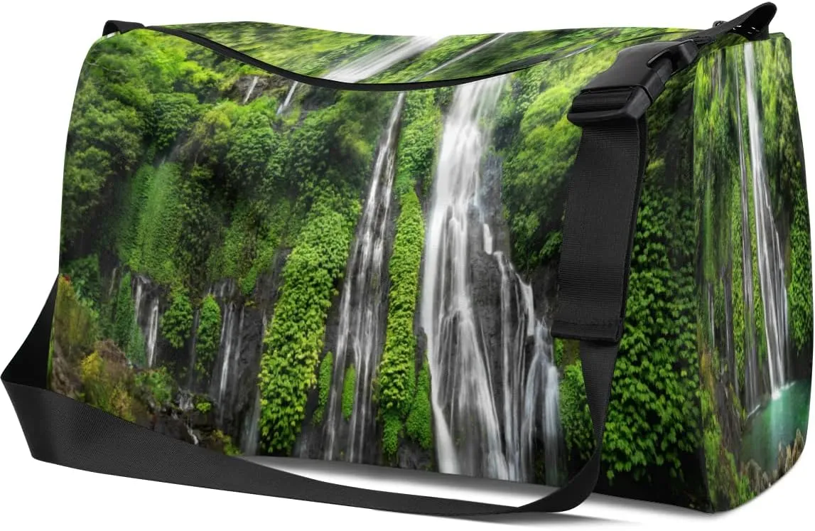 Leather Sport Gym Bag Tropical Rainforest Landscape Weekender Bag for Women and Men Carry On Bag Fall Travel Duffel Bag
