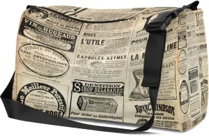 Leather Sport Gym Bag Vintage Magazine Pattern Weekender Bag for Women and Men Carry On Bag Newspaper Travel Duffel Bag