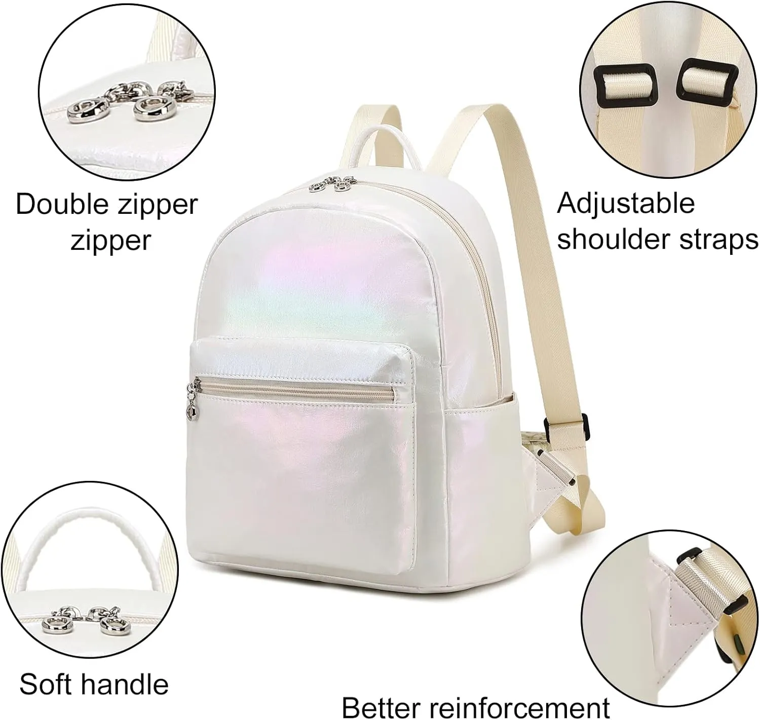 LEDAOU Mini Backpack Girls Cute Small Backpack Purse for Women Teens Kids School Travel Shoulder Purse Bag (Metallic White, 1 Pcs)