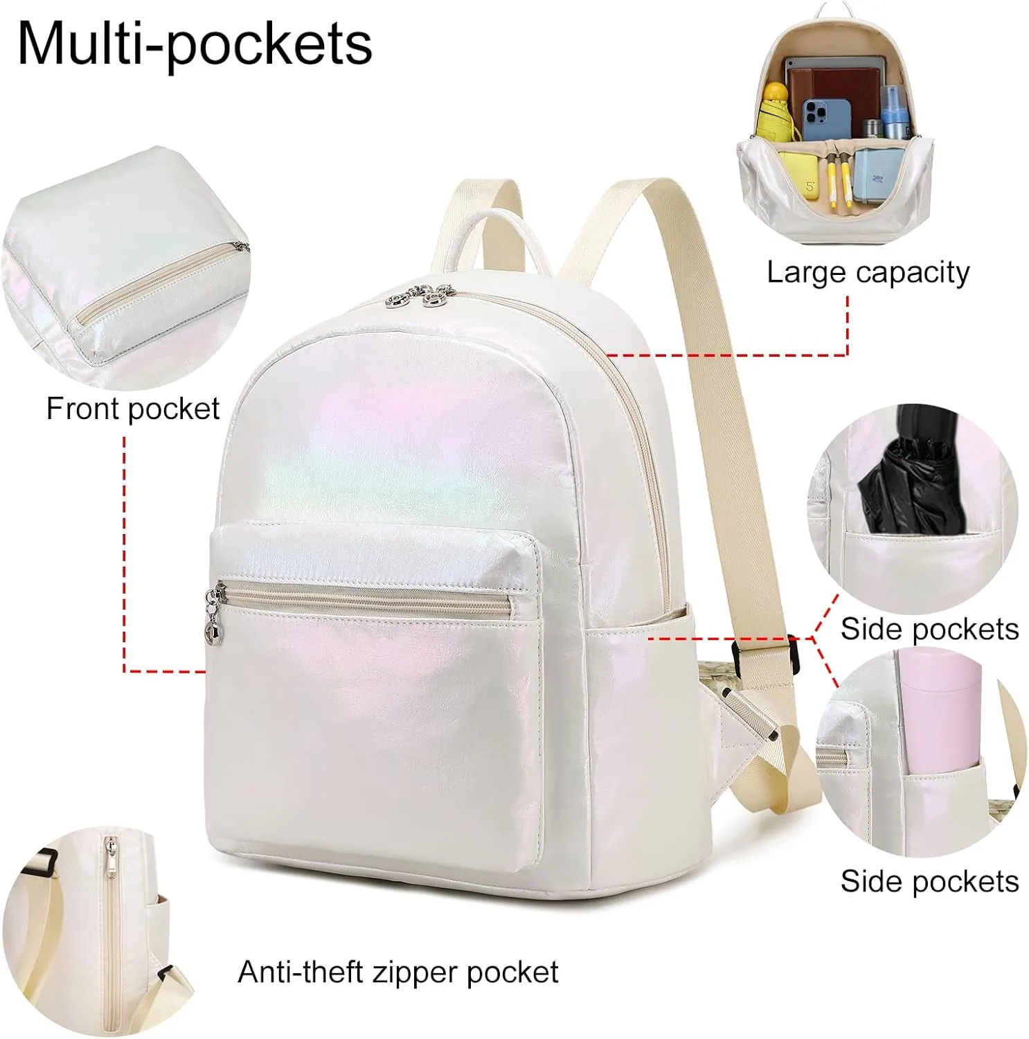 LEDAOU Mini Backpack Girls Cute Small Backpack Purse for Women Teens Kids School Travel Shoulder Purse Bag (Metallic White, 1 Pcs)