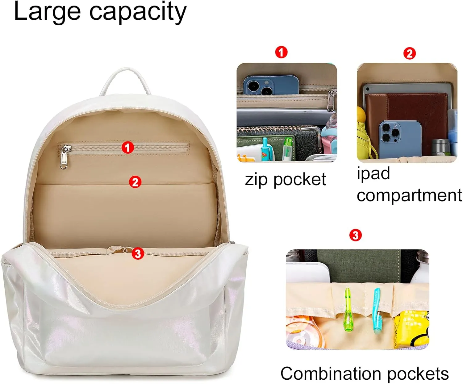 LEDAOU Mini Backpack Girls Cute Small Backpack Purse for Women Teens Kids School Travel Shoulder Purse Bag (Metallic White, 1 Pcs)