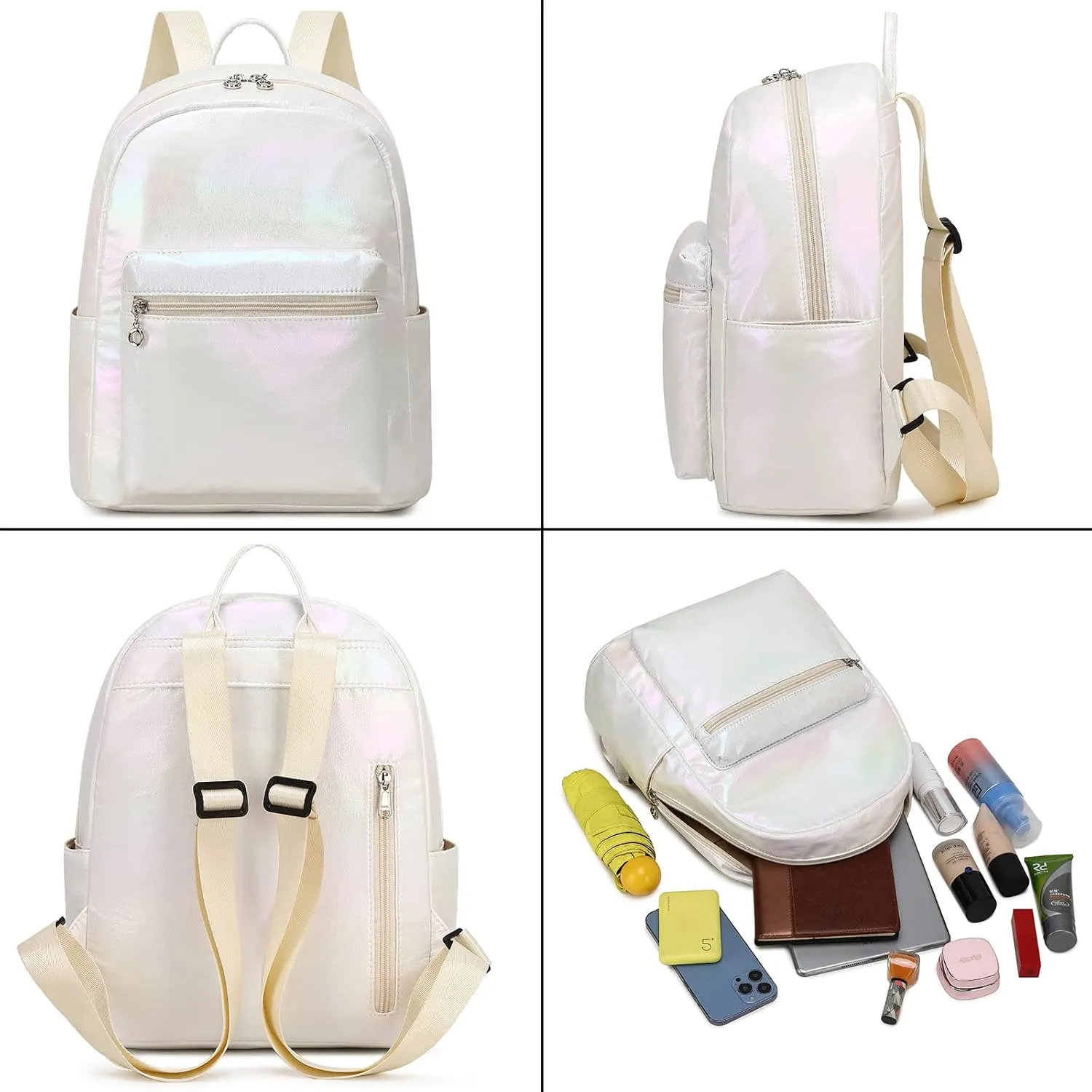 LEDAOU Mini Backpack Girls Cute Small Backpack Purse for Women Teens Kids School Travel Shoulder Purse Bag (Metallic White, 1 Pcs)
