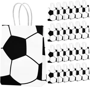 Leezmark 25 Pcs Soccer Party Favor Bags, Soccer Themed Party Gift Bags with Handles, Paper Gift Bags Soccer Goodie Bags Treat Candy Bags for Kids Adults Soccer Party Supplies