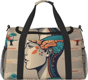 Left and Right Brain Advantage Print Travel Duffle Bag - Foldable Personal Item Travel Bag for Women & Men,Carry-On Convertible Crossbody Tote Bags 13x10.2x19.7 in