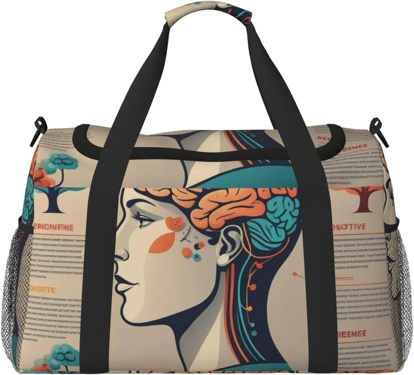 Left and Right Brain Advantage Print Travel Duffle Bag - Foldable Personal Item Travel Bag for Women & Men,Carry-On Convertible Crossbody Tote Bags 13x10.2x19.7 in