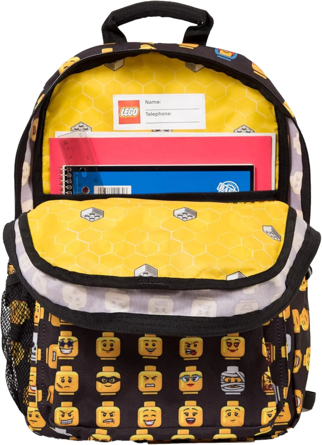 LEGO Heritage Classic Kids School Backpack Bookbag, for Travel, On-the-Go, Back to School, Boys and Girls, with Adjustable Padded Straps and Fun patterns, Minifigure