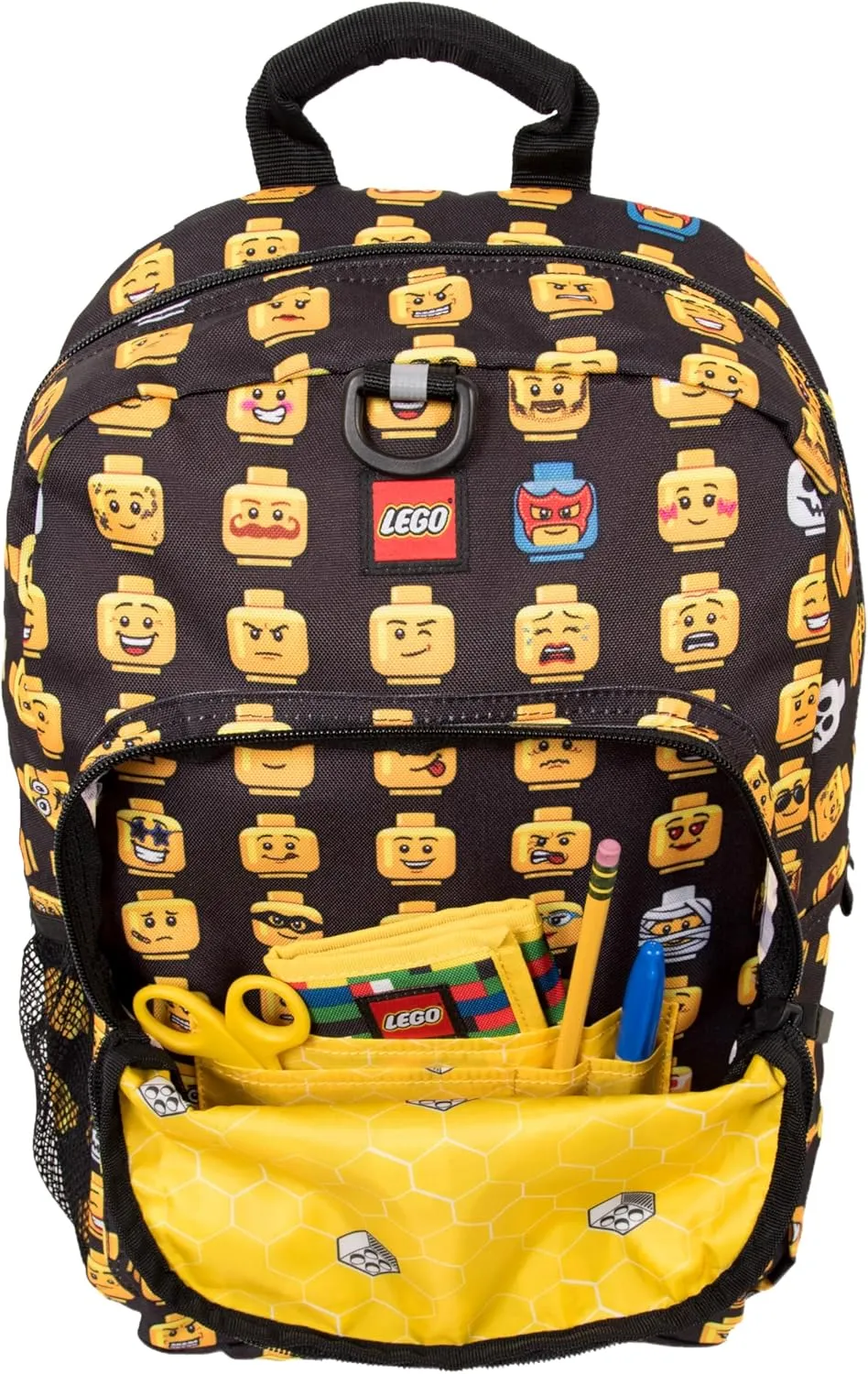 LEGO Heritage Classic Kids School Backpack Bookbag, for Travel, On-the-Go, Back to School, Boys and Girls, with Adjustable Padded Straps and Fun patterns, Minifigure