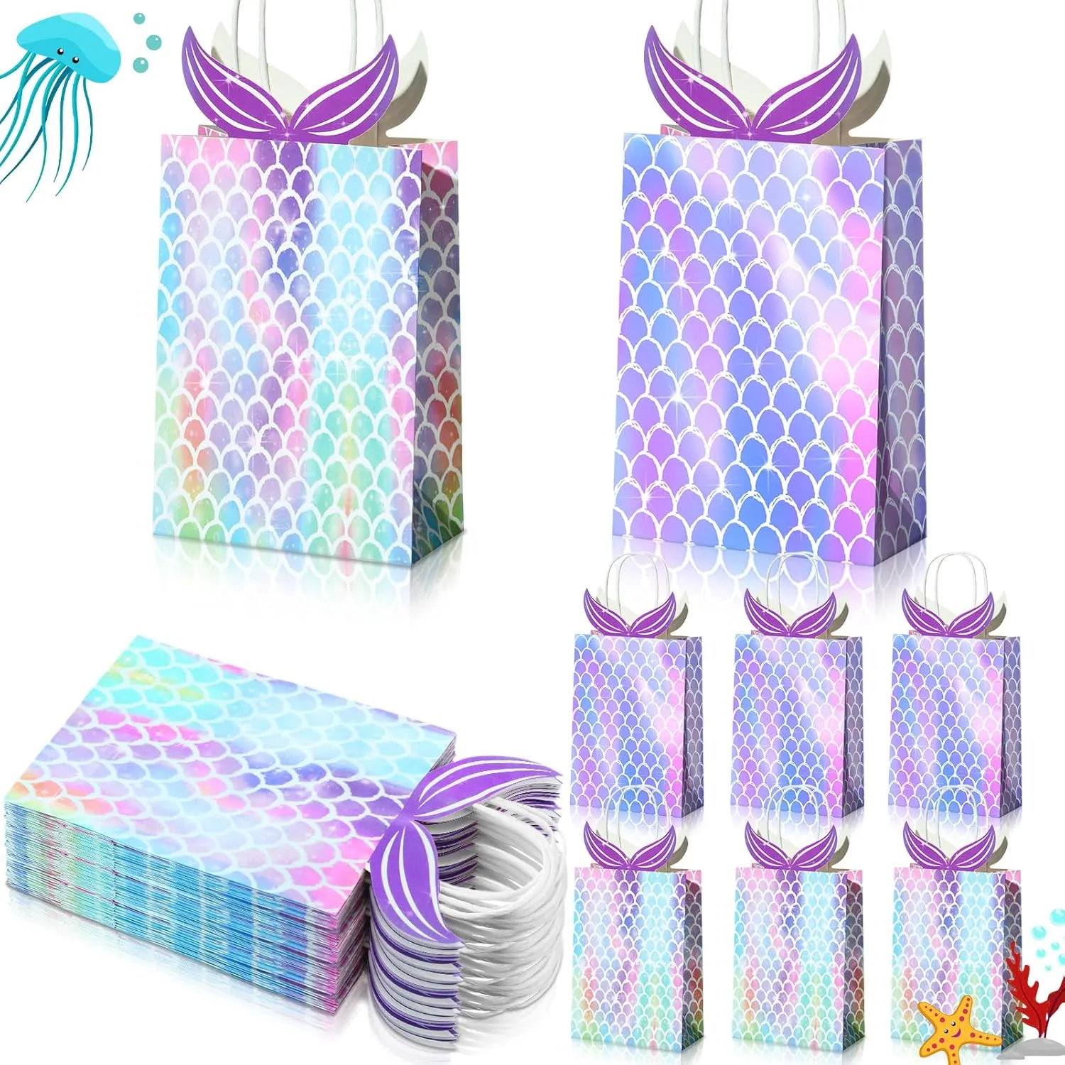 Leinuosen 32 Pcs Mermaid Party Favors Bags Birthday Decoration Mermaid Tail Goodie Gift Bag for Baby Shower Birthday