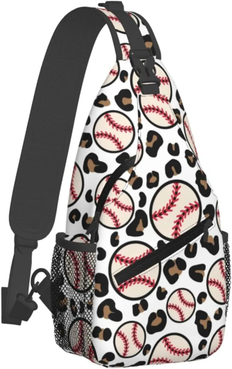 Leopard Baseball1 Chest Bags Crossbody Sling Bag Shoulder Bag Travel Hiking Daypack For Men Women