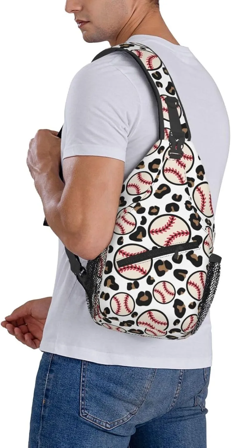 Leopard Baseball1 Chest Bags Crossbody Sling Bag Shoulder Bag Travel Hiking Daypack For Men Women