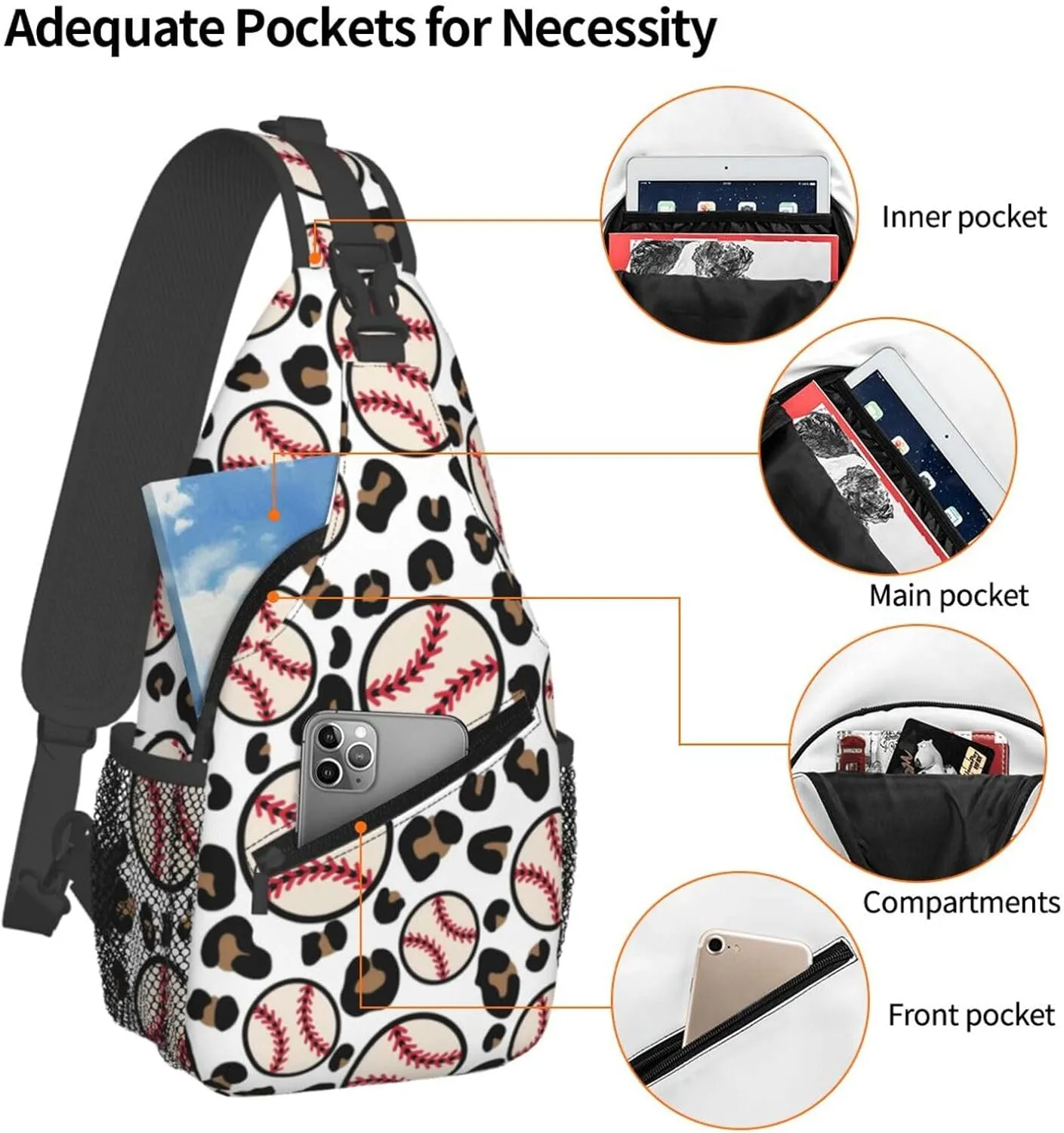 Leopard Baseball1 Chest Bags Crossbody Sling Bag Shoulder Bag Travel Hiking Daypack For Men Women