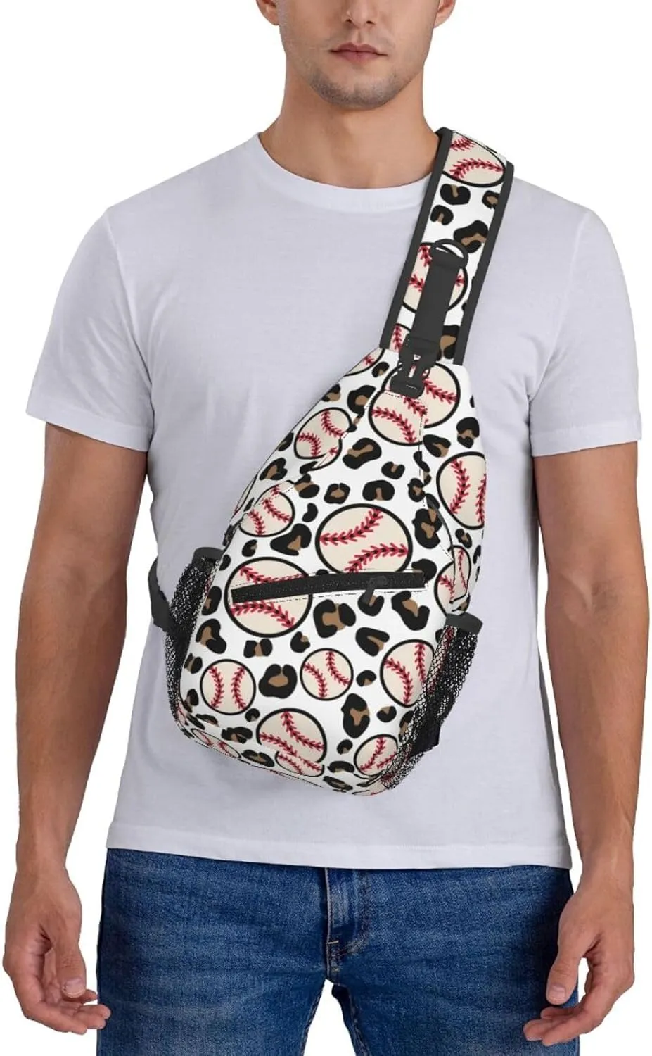 Leopard Baseball1 Chest Bags Crossbody Sling Bag Shoulder Bag Travel Hiking Daypack For Men Women