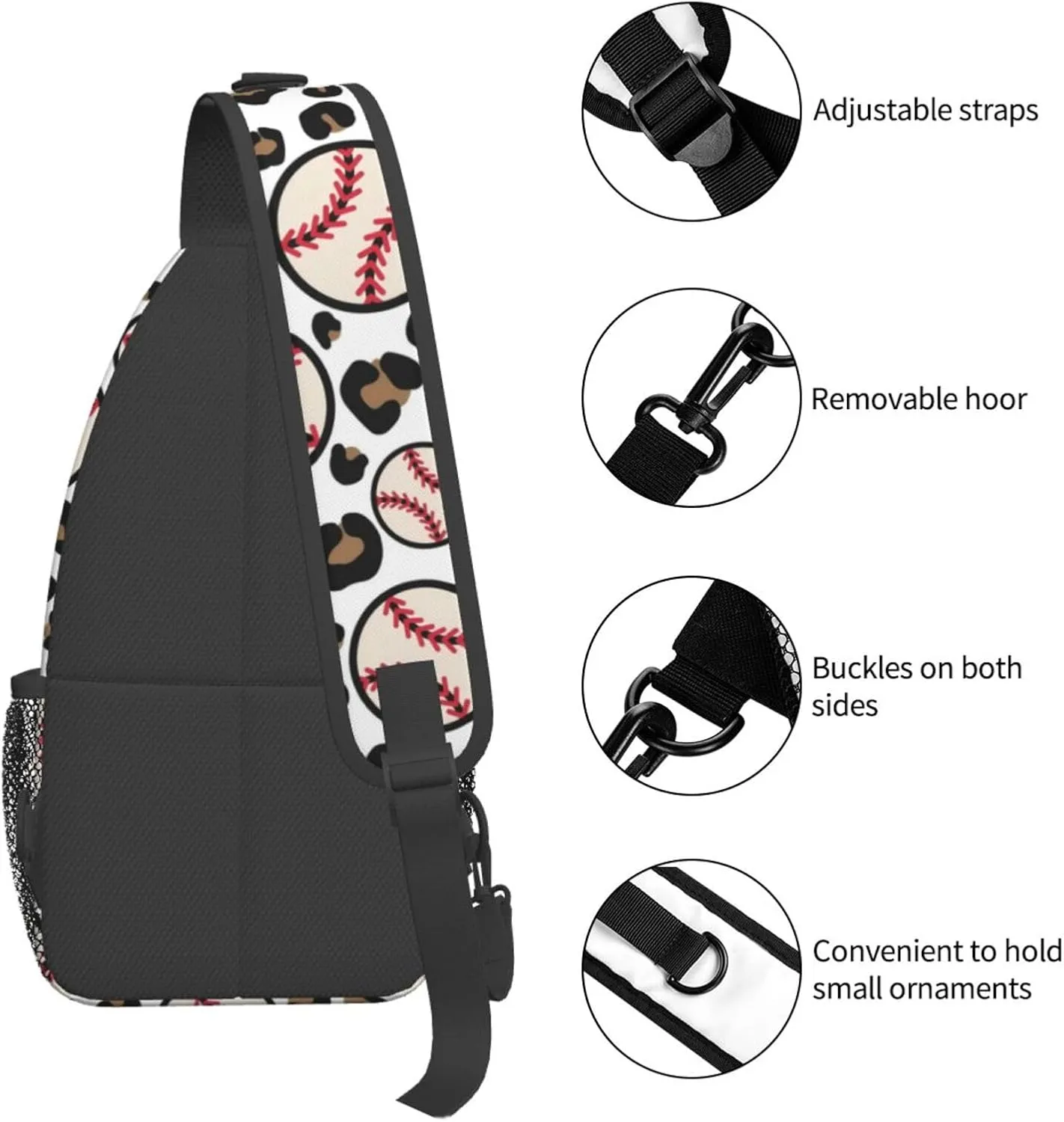 Leopard Baseball1 Chest Bags Crossbody Sling Bag Shoulder Bag Travel Hiking Daypack For Men Women